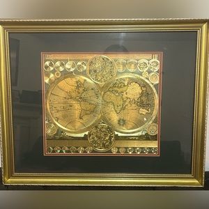 Adam Freidrich Zürner Gold Foil Double Hemisphere Framed World Map